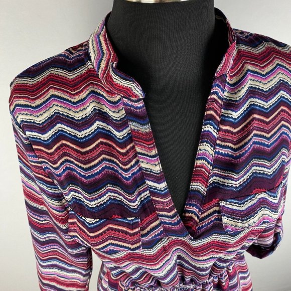 Rue21 Juniors S Chevron Zig Zag V-Neck Elastic Waist Dress Roll Tab Sleeves - Picture 3 of 12